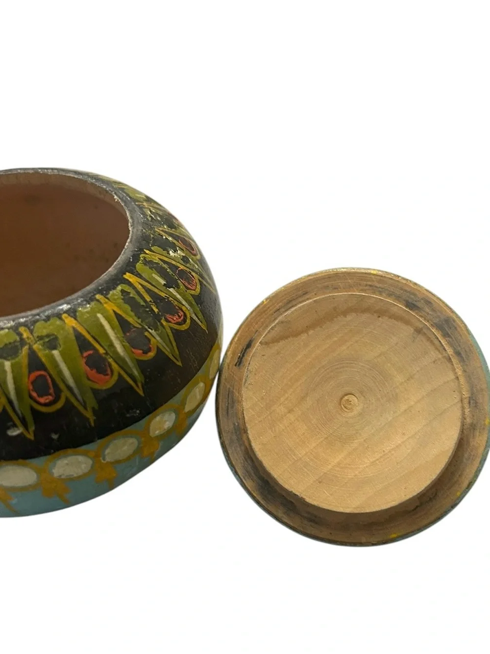 vintage Polish folk art hand-painted wooden lidded box